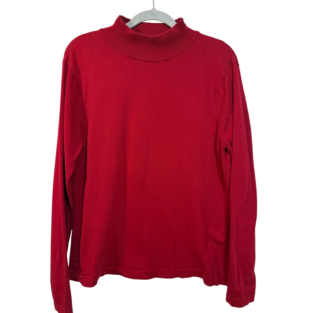 VTG‎ Talbots Mock Neck Sweater Women XL Red Egyptian Cotton Long Sleeve Knit Top